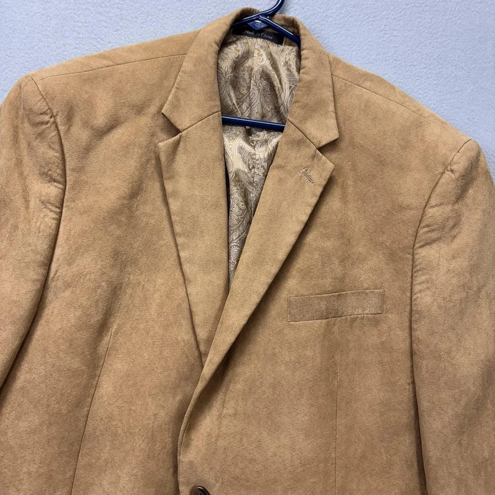 Chaps Blazer Mens 44R Tan Faux Suede Sport Coat 2 Button Notch Lapel Paisley - Picture 1 of 11